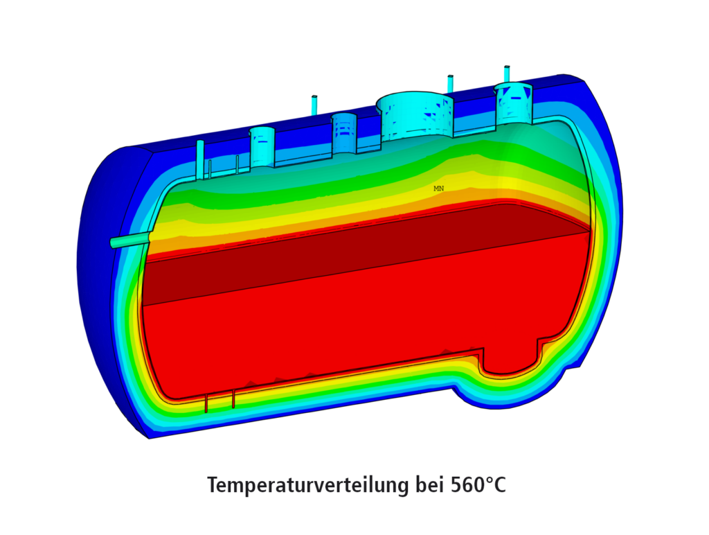 FEM Thermodynamik finite Elemente, thermodynamische FEM Analyse, Temperaturverteilung bei 560°C